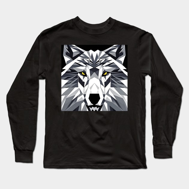 Pop Art Geometric Wolf Face Long Sleeve T-Shirt by Chance Two Designs